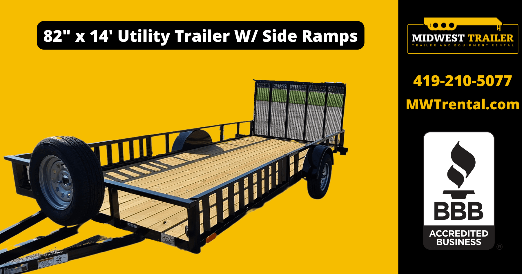 82 X 14' Utility Trailer W/ Side Ramps"